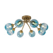 Load image into Gallery viewer, LightFixturesUSA - Art Deco 8 - Light Sputnik Blue Glass Bubble Semi Flush Mount - Ceiling Light - Brass (Pre - Order) -