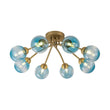 Load image into Gallery viewer, LightFixturesUSA - Art Deco 8 - Light Sputnik Blue Glass Bubble Semi Flush Mount - Ceiling Light - Brass (Pre - Order) -