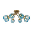 Load image into Gallery viewer, LightFixturesUSA - Art Deco 8 - Light Sputnik Blue Glass Bubble Semi Flush Mount - Ceiling Light - Brass (Pre - Order) -