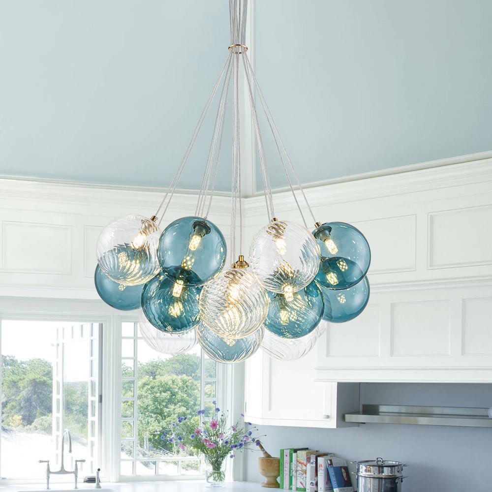 Art Deco Blue Cluster Glass Globe Bubble Chandelier LightFixturesUSA