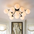 Load image into Gallery viewer, LightFixturesUSA - Bloom Brass Frosted Glass Bubble Semi Flush Chandelier - Chandelier - Black/11 - Lt -