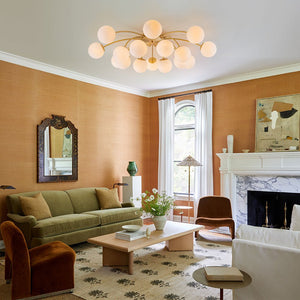 LightFixturesUSA - Bloom Dimmable Opal Glass Globe Bubble Semi Flush Chandelier - Chandelier - Brass (Exclusive Offer) -