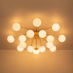 LightFixturesUSA - Bloom Dimmable Opal Glass Globe Bubble Semi Flush Chandelier - Chandelier - Brass (Exclusive Offer) -