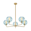 Load image into Gallery viewer, LightFixturesUSA - Blue Ribbed Glass Globe 5 - light Round Sputnik Chandelier - Chandelier - Blue Bubble -