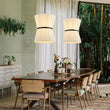 Load image into Gallery viewer, LightFixturesUSA - Boho 2 - Tier White Fabric Tapered Drum Pendant Light - Chandelier - Black Finish + White Shade -