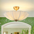 Load image into Gallery viewer, LightFixturesUSA - Boho Pleated Flower White Fabric Semi Flush Mount - Ceiling Light - 19.5 in -
