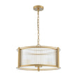 Load image into Gallery viewer, LightFixturesUSA - Brass 3 - Light Ribbed Glass Drum Lantern Pendant Light - Chandelier - Brass -