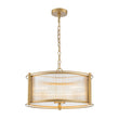 Load image into Gallery viewer, LightFixturesUSA - Brass 3 - Light Ribbed Glass Drum Lantern Pendant Light - Chandelier - Brass -