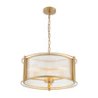 Load image into Gallery viewer, LightFixturesUSA - Brass 3 - Light Ribbed Glass Drum Lantern Pendant Light - Chandelier - Brass -
