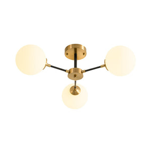 LightFixturesUSA - Brass Black 3 - Light Frosted Glass Globe Semi Flush Mount - Ceiling Light - 3 - Lt -