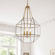 Load image into Gallery viewer, LightFixturesUSA - Brass Clear Glass Geometric Cube Lantern Pendant Light - Chandelier - Brass -