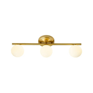 LightFixturesUSA - Brass Linear Opal Glass Globe Semi Flush Mount Vanity Light - Wall Sconce - 3 - Lt -