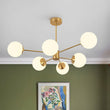 Load image into Gallery viewer, LightFixturesUSA - Brass Opal Glass Globe Tier Sputnik Chandelier - Chandelier - 6 - Lt -