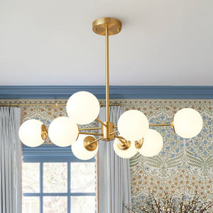 LightFixturesUSA - Brass Opal Glass Globe Tier Sputnik Chandelier - Chandelier - 6 - Lt -