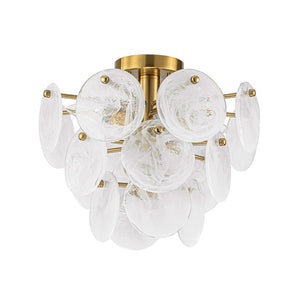 LightFixturesUSA - Brass Tiered Opal Swirl Glass Semi Flush Chandelier - Chandelier - Brass -