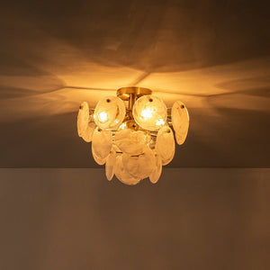 LightFixturesUSA - Brass Tiered Opal Swirl Glass Semi Flush Chandelier - Chandelier - Brass -