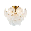 Load image into Gallery viewer, LightFixturesUSA - Brass Tiered Opal Swirl Glass Semi Flush Chandelier - Chandelier - Brass -