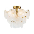 Load image into Gallery viewer, LightFixturesUSA - Brass Tiered Opal Swirl Glass Semi Flush Chandelier - Chandelier - Brass -