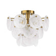 Load image into Gallery viewer, LightFixturesUSA - Brass Tiered Opal Swirl Glass Semi Flush Chandelier - Chandelier - Brass -