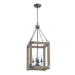 Load image into Gallery viewer, LightFixturesUSA - Candle Style Weathered Wooden Square Cage Pendant Light - Chandelier - Rustic -
