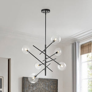 LightFixturesUSA - Celestial Glass Globe Sputnik Chandelier - Adjustable Linear Arm - Chandelier - Black -