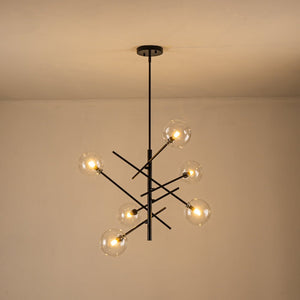 LightFixturesUSA - Celestial Glass Globe Sputnik Chandelier - Adjustable Linear Arm - Chandelier - Black -