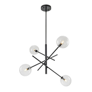 LightFixturesUSA - Celestial Glass Globe Sputnik Chandelier - Adjustable Linear Arm - Chandelier - Black/4 - Lt -
