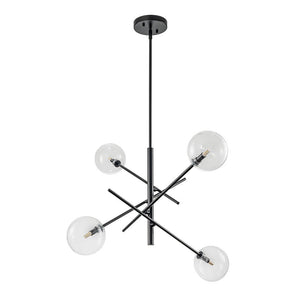 LightFixturesUSA - Celestial Glass Globe Sputnik Chandelier - Adjustable Linear Arm - Chandelier - Black/4 - Lt -