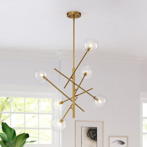 LightFixturesUSA - Celestial Glass Globe Sputnik Chandelier - Adjustable Linear Arm - Chandelier - Brass -