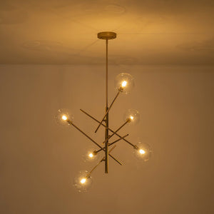 LightFixturesUSA - Celestial Glass Globe Sputnik Chandelier - Adjustable Linear Arm - Chandelier - Brass -