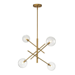 LightFixturesUSA - Celestial Glass Globe Sputnik Chandelier - Adjustable Linear Arm - Chandelier - Brass/4 - Lt -