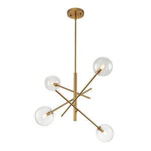 LightFixturesUSA - Celestial Glass Globe Sputnik Chandelier - Adjustable Linear Arm - Chandelier - Brass/4 - Lt -