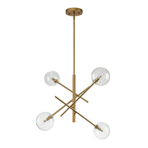LightFixturesUSA - Celestial Glass Globe Sputnik Chandelier - Adjustable Linear Arm - Chandelier - Brass/4 - Lt -