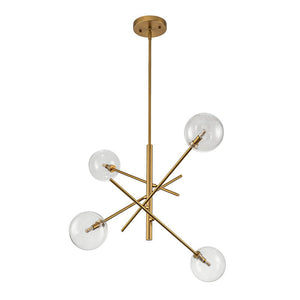 LightFixturesUSA - Celestial Glass Globe Sputnik Chandelier - Adjustable Linear Arm - Chandelier - Brass/4 - Lt -