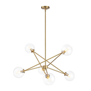 LightFixturesUSA - Celestial Glass Globe Staggered Linear Sputnik Chandelier - Chandelier - Brass -