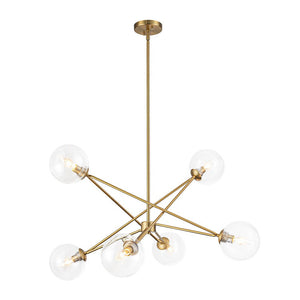 LightFixturesUSA - Celestial Glass Globe Staggered Linear Sputnik Chandelier - Chandelier - Brass -