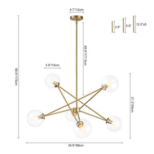 LightFixturesUSA - Celestial Glass Globe Staggered Linear Sputnik Chandelier - Chandelier - Brass -