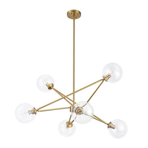 LightFixturesUSA - Celestial Glass Globe Staggered Linear Sputnik Chandelier - Chandelier - Brass -