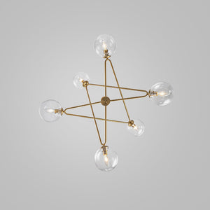 LightFixturesUSA - Celestial Glass Globe Staggered Linear Sputnik Chandelier - Chandelier - Brass -