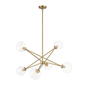 LightFixturesUSA - Celestial Glass Globe Staggered Linear Sputnik Chandelier - Chandelier - Brass -