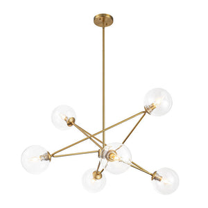 LightFixturesUSA - Celestial Glass Globe Staggered Linear Sputnik Chandelier - Chandelier - Brass -