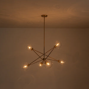 LightFixturesUSA - Celestial Glass Globe Staggered Linear Sputnik Chandelier - Chandelier - Brass -