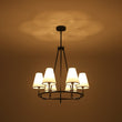 Load image into Gallery viewer, LightFixturesUSA - Classic 6 - Light Fabric Conical Shade Wheel Chandelier - Chandelier - Black -