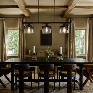 LightFixturesUSA - Contemporary 3 - Light Gradual Smoked Glass Island Chandelier - Chandelier - Black -