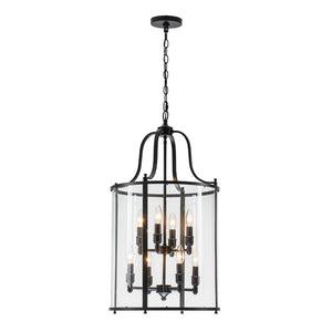 LightFixturesUSA - Farmhouse Wide Clear Glass Cylinder Cage Pendant - Chandelier - Black -