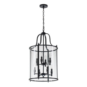 LightFixturesUSA - Farmhouse Wide Clear Glass Cylinder Cage Pendant - Chandelier - Black -