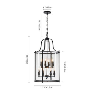 LightFixturesUSA - Farmhouse Wide Clear Glass Cylinder Cage Pendant - Chandelier - Black -