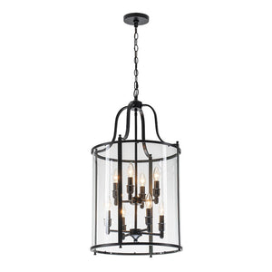 LightFixturesUSA - Farmhouse Wide Clear Glass Cylinder Cage Pendant - Chandelier - Black -