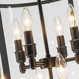 LightFixturesUSA - Farmhouse Wide Clear Glass Cylinder Cage Pendant - Chandelier - Black -