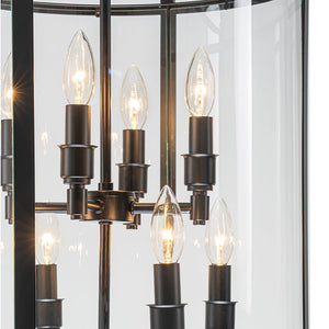 LightFixturesUSA - Farmhouse Wide Clear Glass Cylinder Cage Pendant - Chandelier - Black -